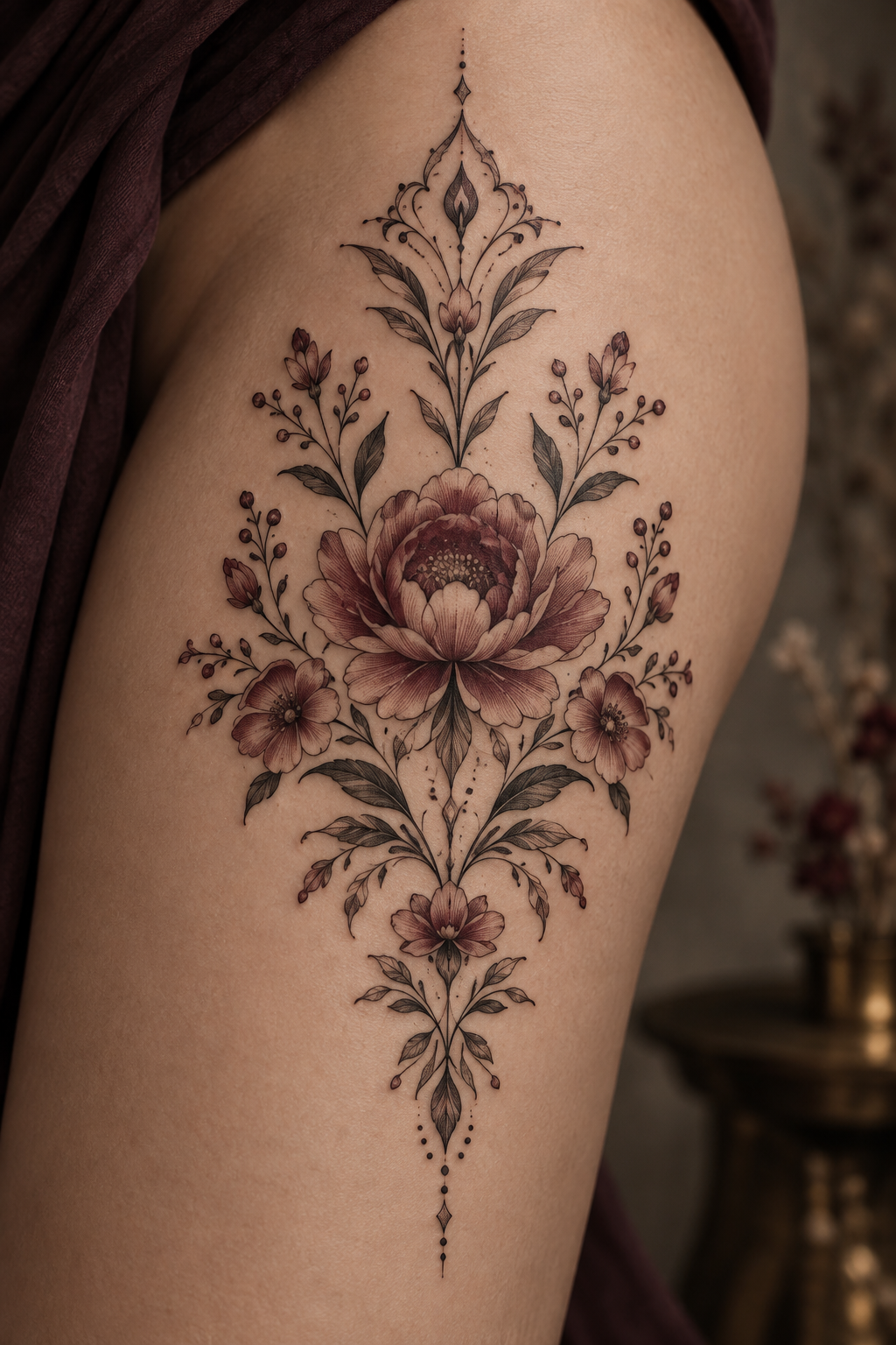 Floral Ornamental Design Idea rose and moon tattoo idea