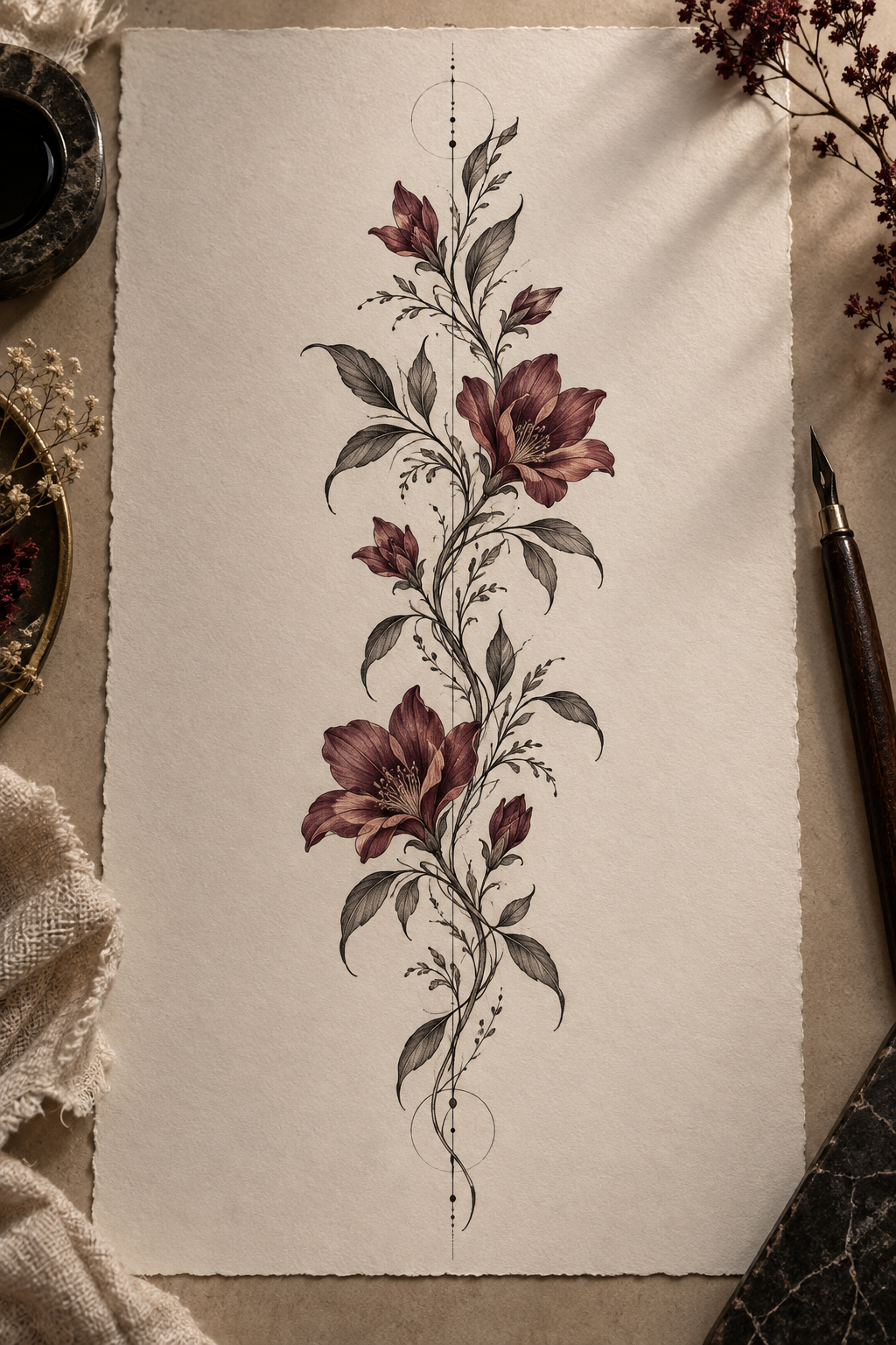Flower Tattoo on Spine rose and moon tattoo idea