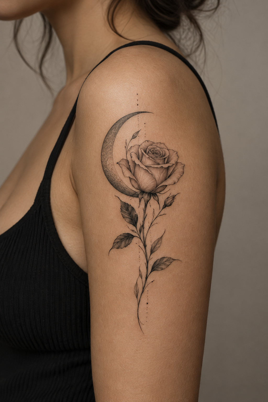 Minimalist Rose and Moon Ink rose and moon tattoo idea
