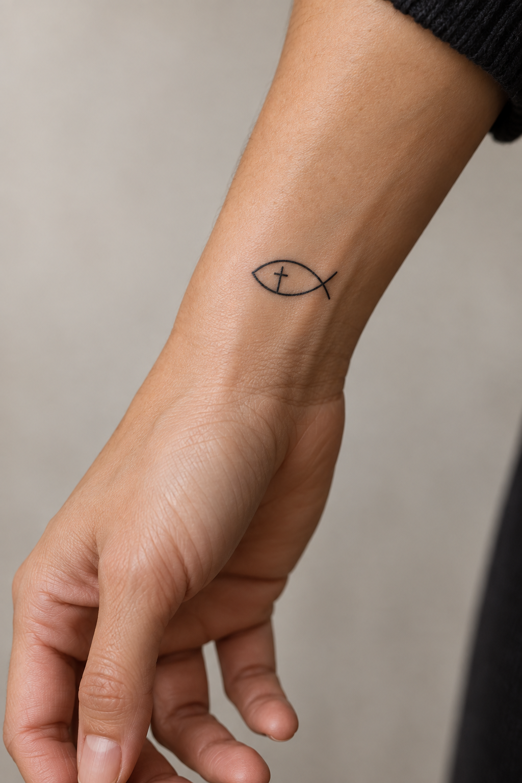 Small Cross Christian hand and wrist tattoo idea