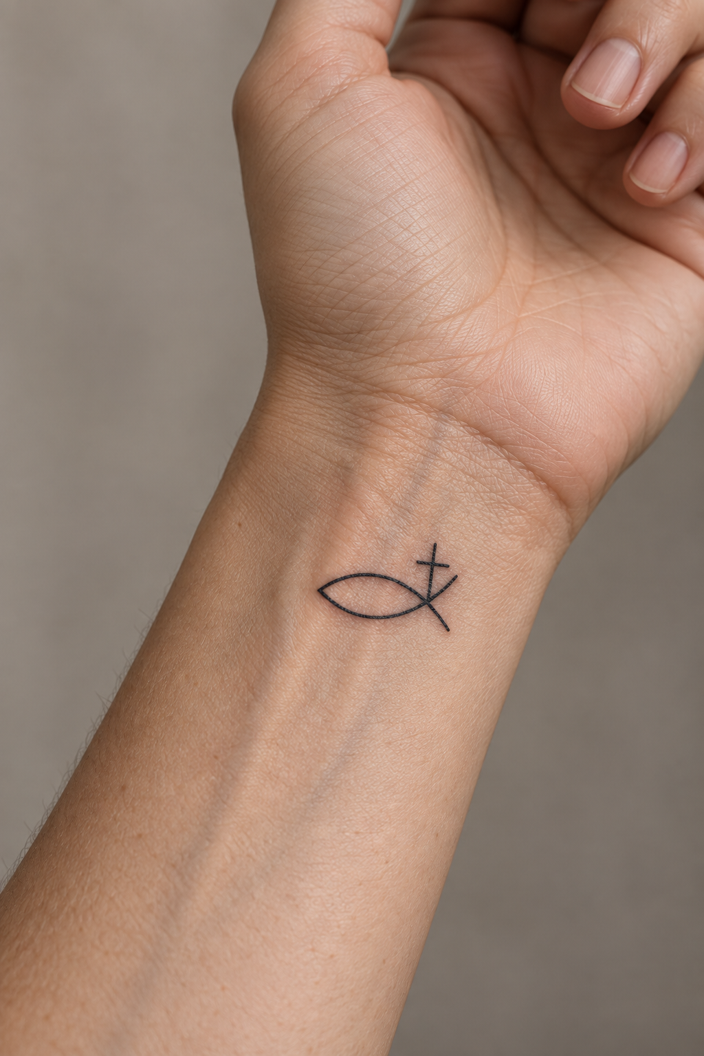 Ichthys Fish Christian hand and wrist tattoo idea