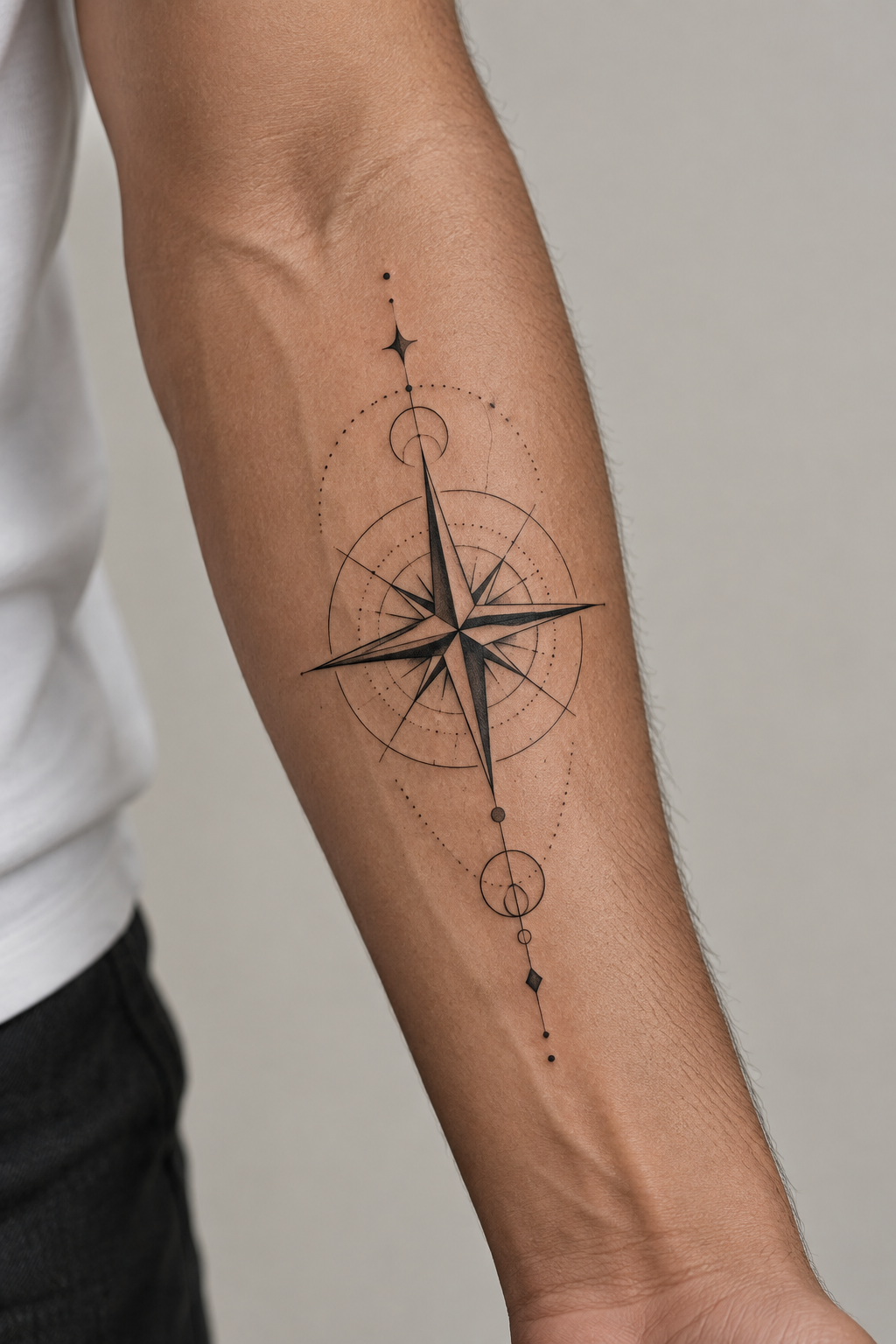 Geometric Compass outer forearm tattoo idea for men