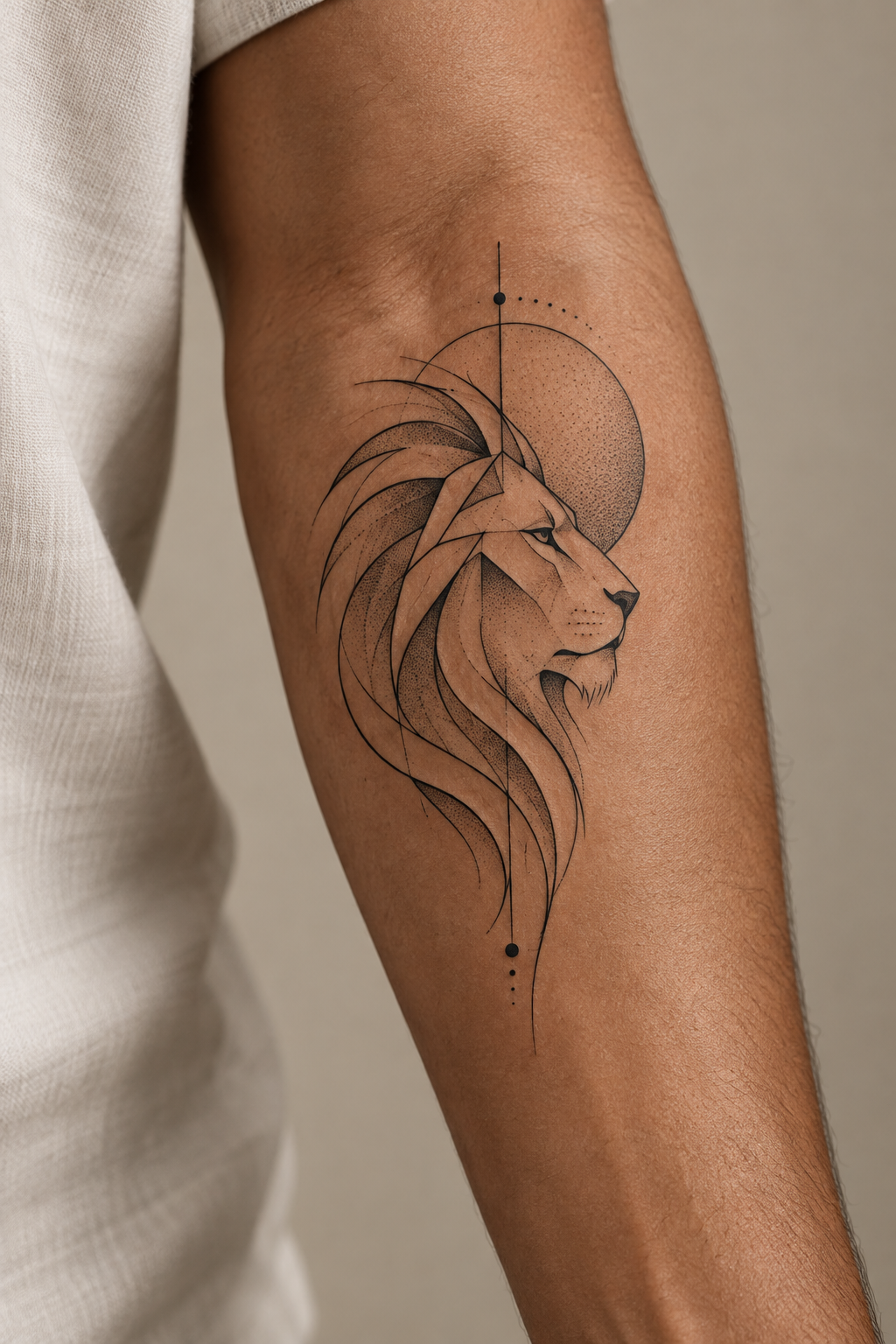 Lion Symbol outer forearm tattoo idea for men