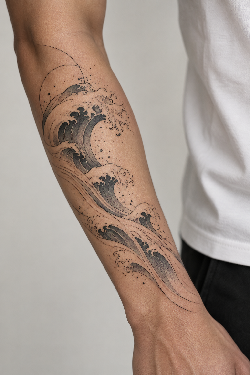 Japanese Wave outer forearm tattoo idea for men