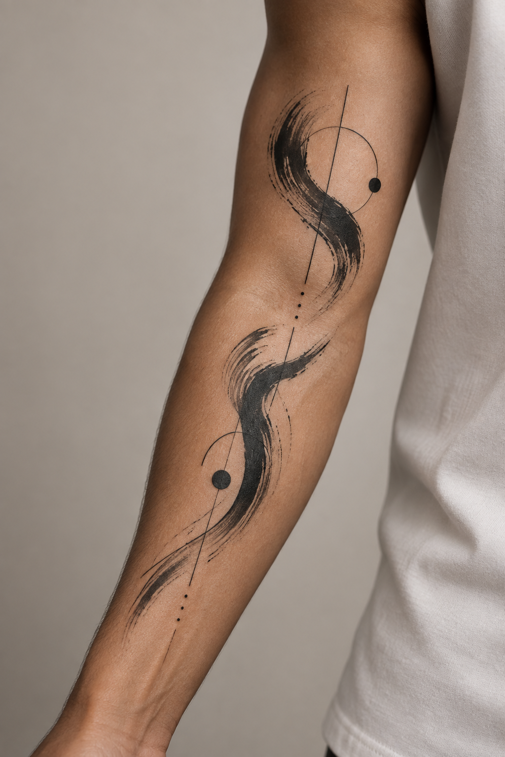 Abstract Brushwork outer forearm tattoo idea for men