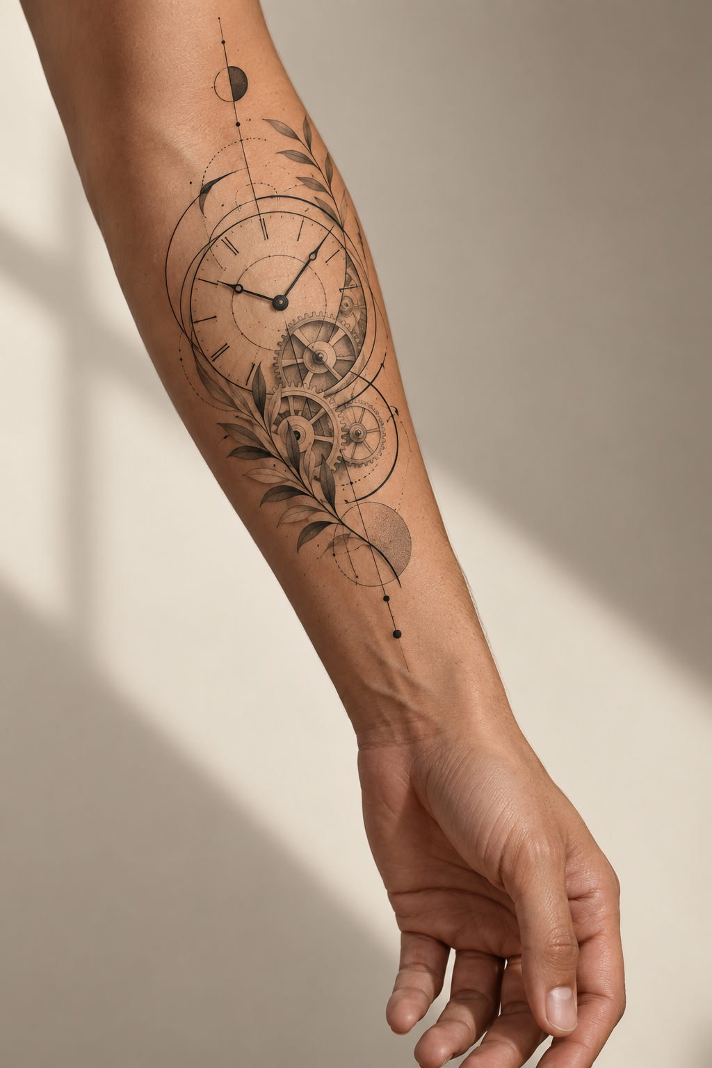 Clock and Timepiece outer forearm tattoo idea for men