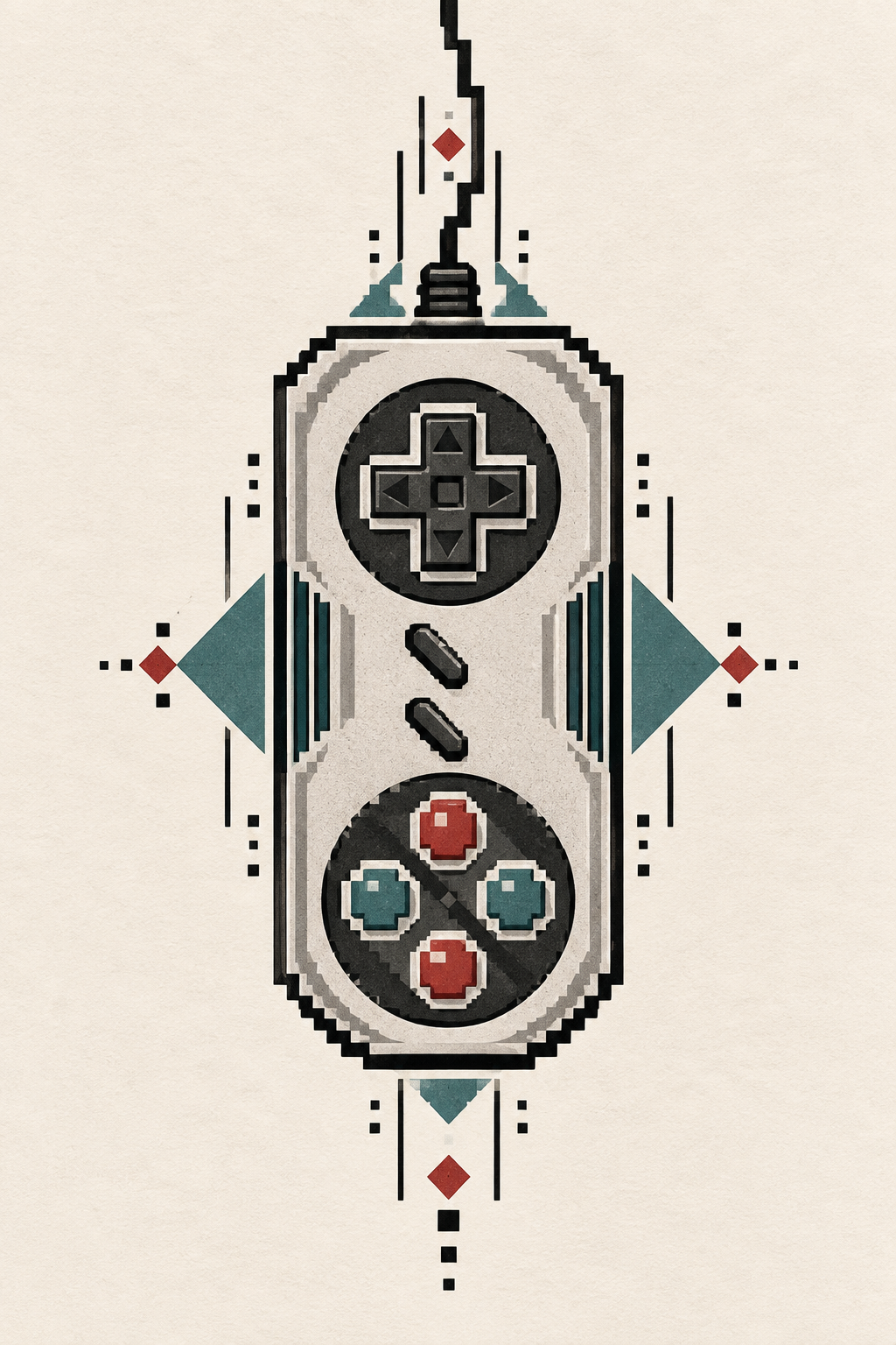 Retro Game Controller pixel art tattoo style