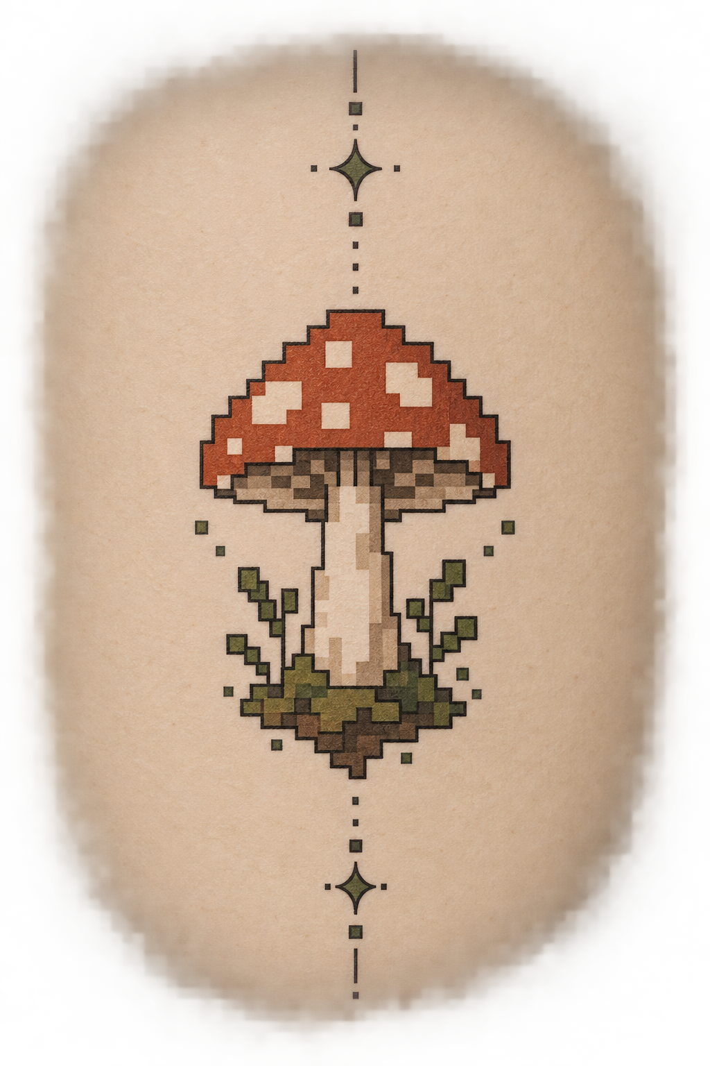 Tiny Mushroom pixel art tattoo style