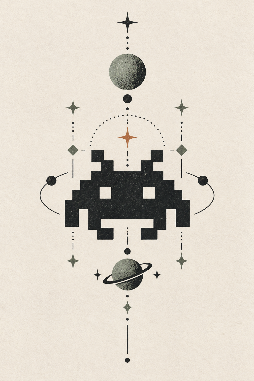 Classic Space Invader pixel art tattoo style