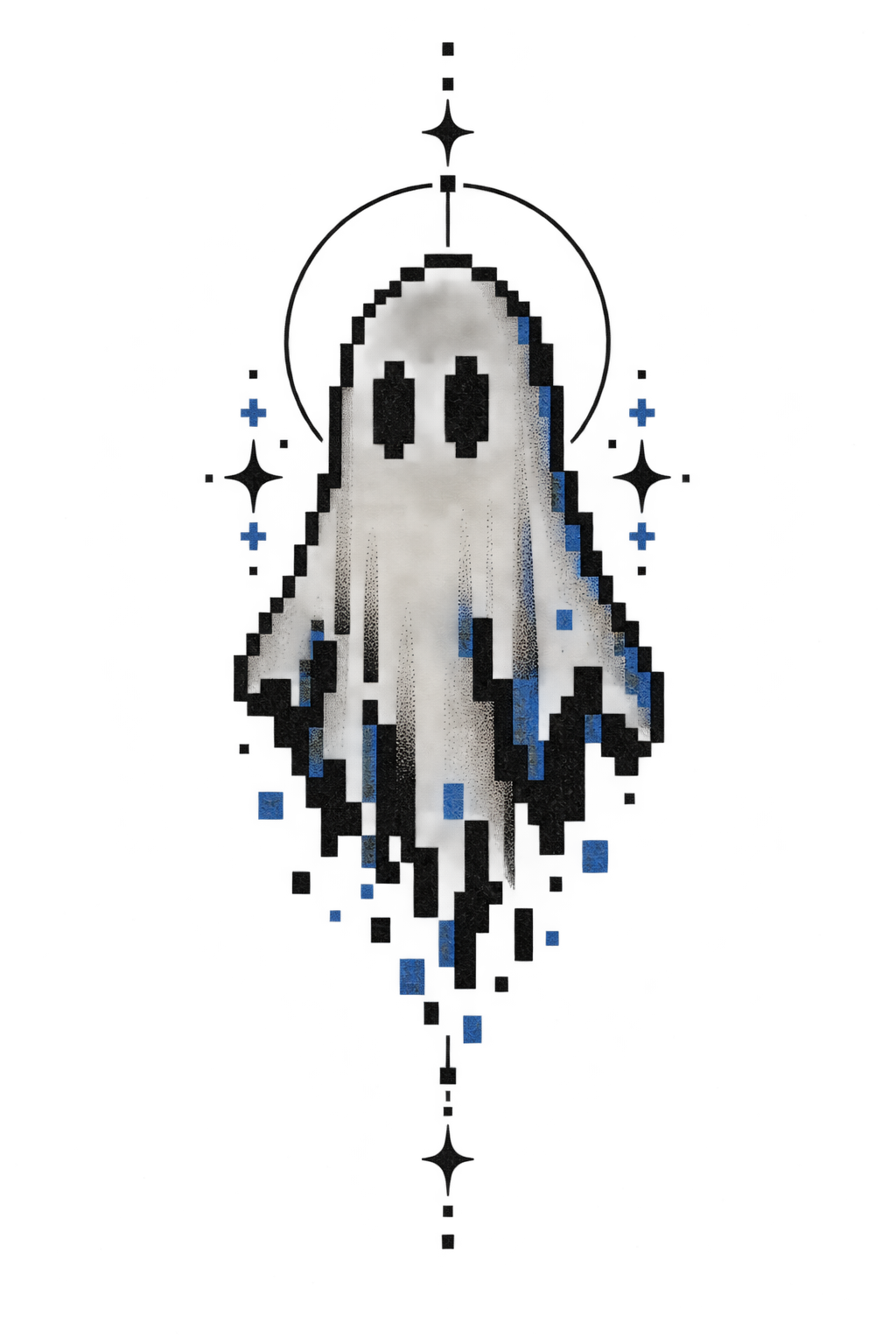 8-Bit Ghost pixel art tattoo style