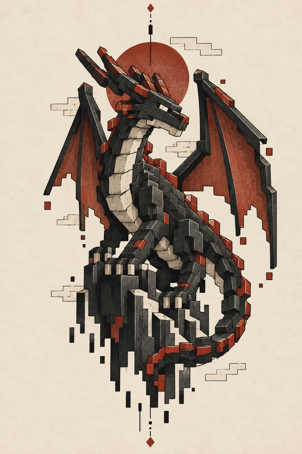 Blocky Dragon pixel art tattoo style