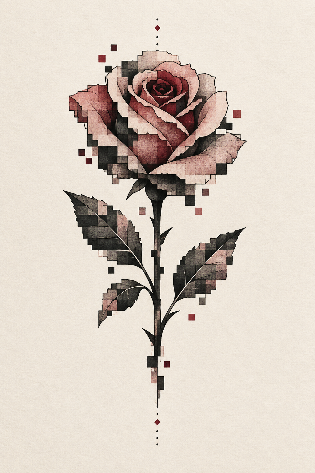 Pixelated Rose pixel art tattoo style