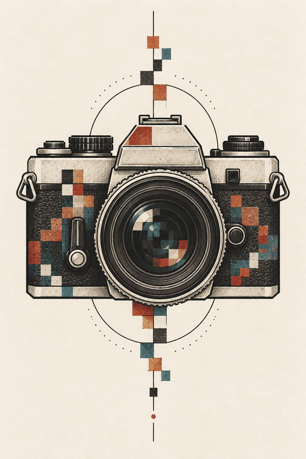Retro Camera pixel art tattoo style