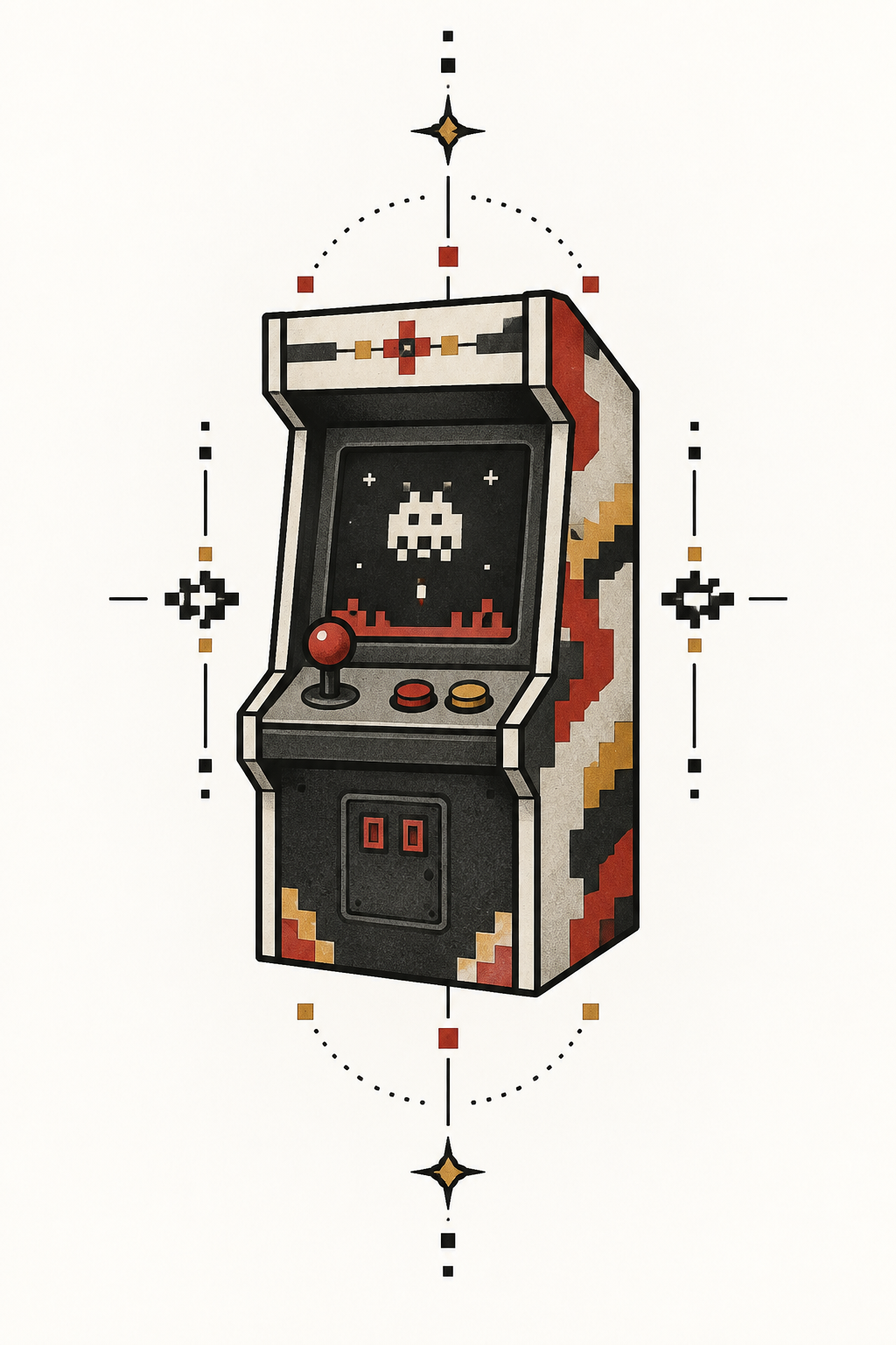 Tiny Arcade Machine pixel art tattoo style