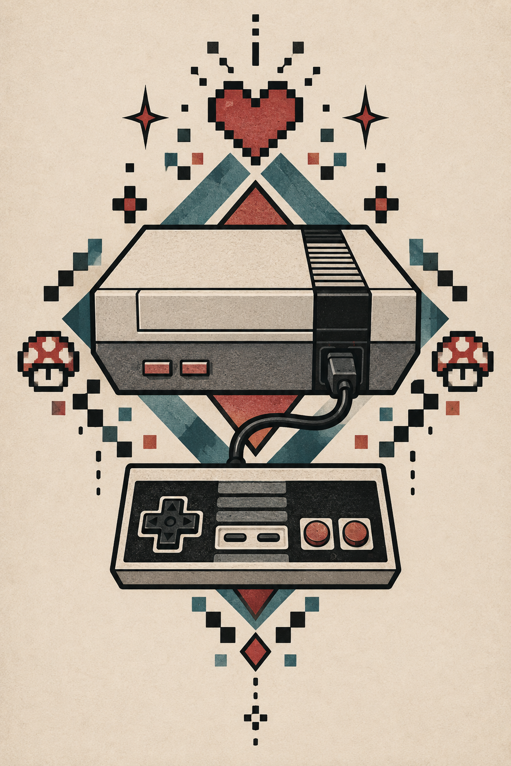 Old-School Console pixel art tattoo style