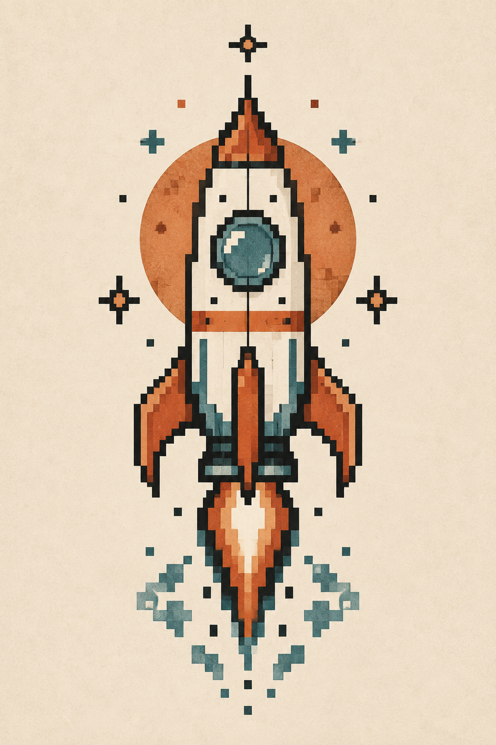 Retro Rocket pixel art tattoo style
