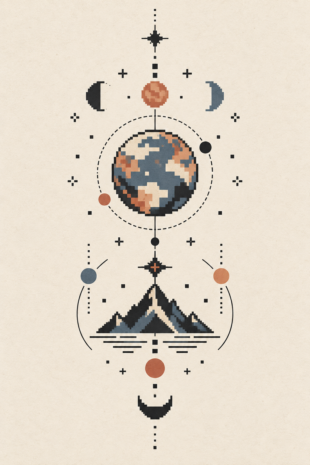 Tiny Pixel Planet pixel art tattoo style