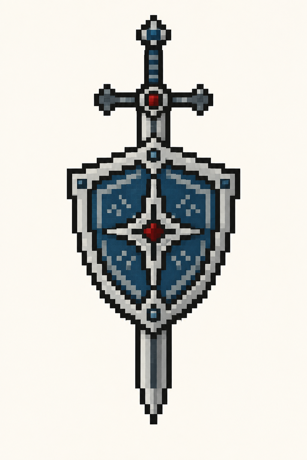 Pixelated Sword and Shield pixel art tattoo style
