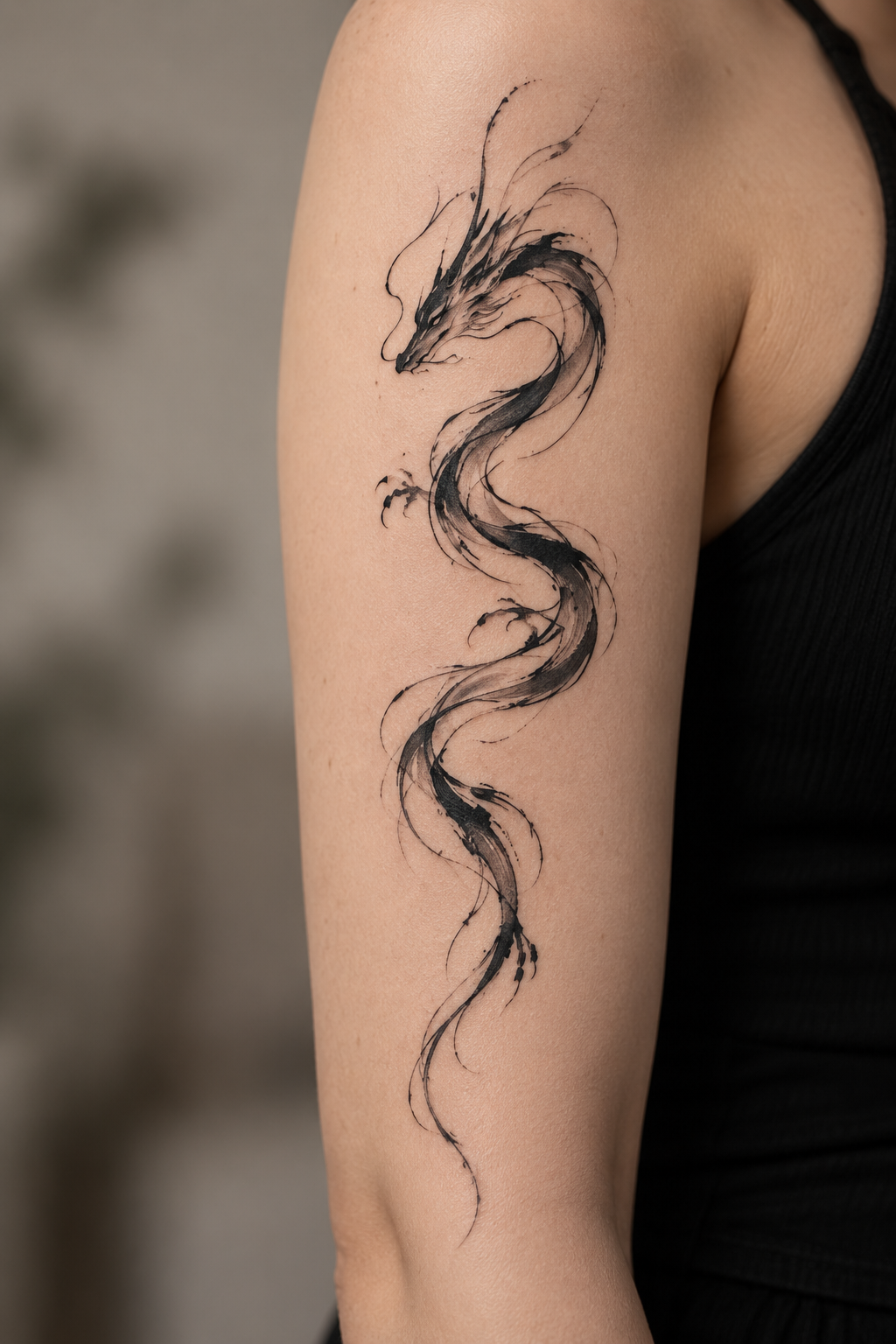 Smoke-Tail Dragon Hip Tattoo abstract dragon tattoo idea