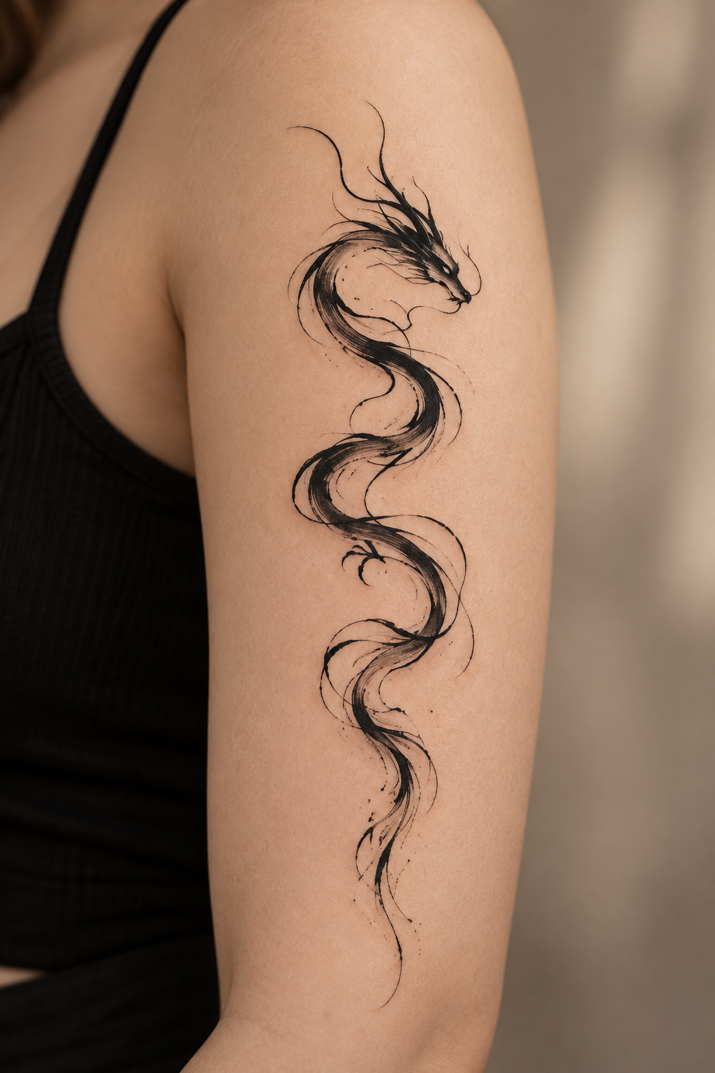 Ink Brush Dragon Sleeve Art abstract dragon tattoo idea