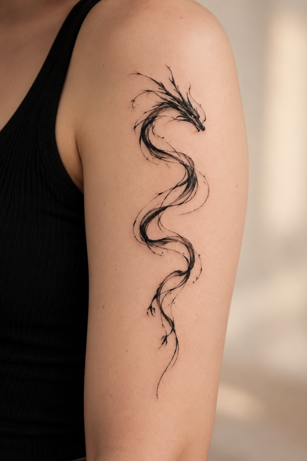 Red Thread Dragon on Spine abstract dragon tattoo idea