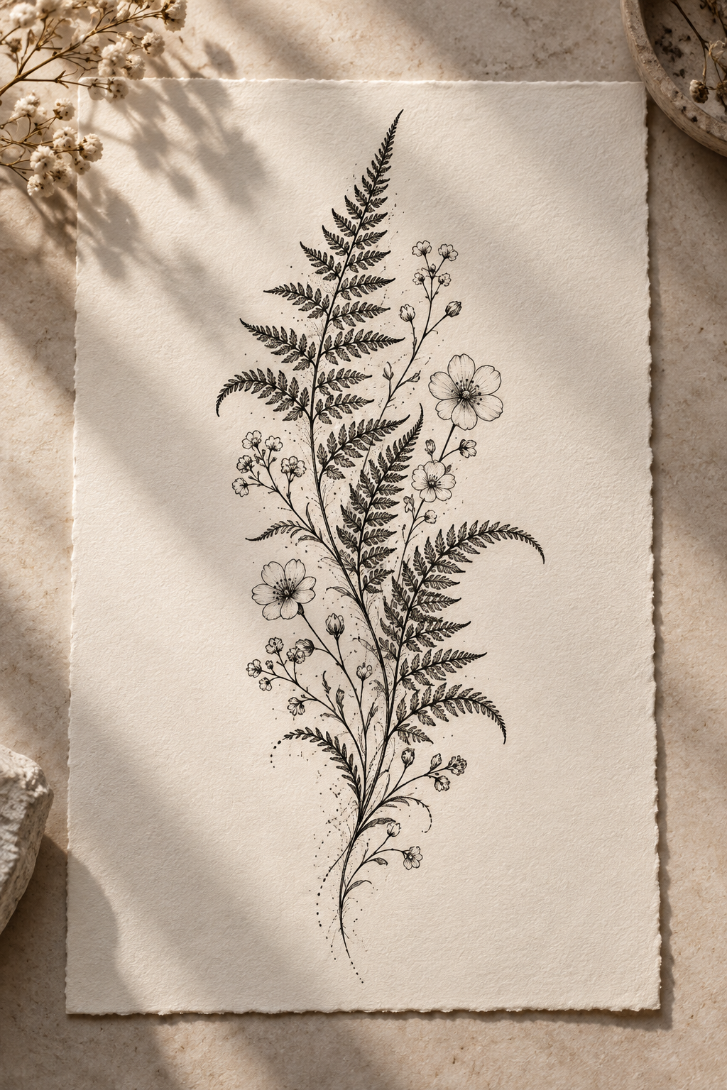 Feminine Fern small flower tattoo ideas