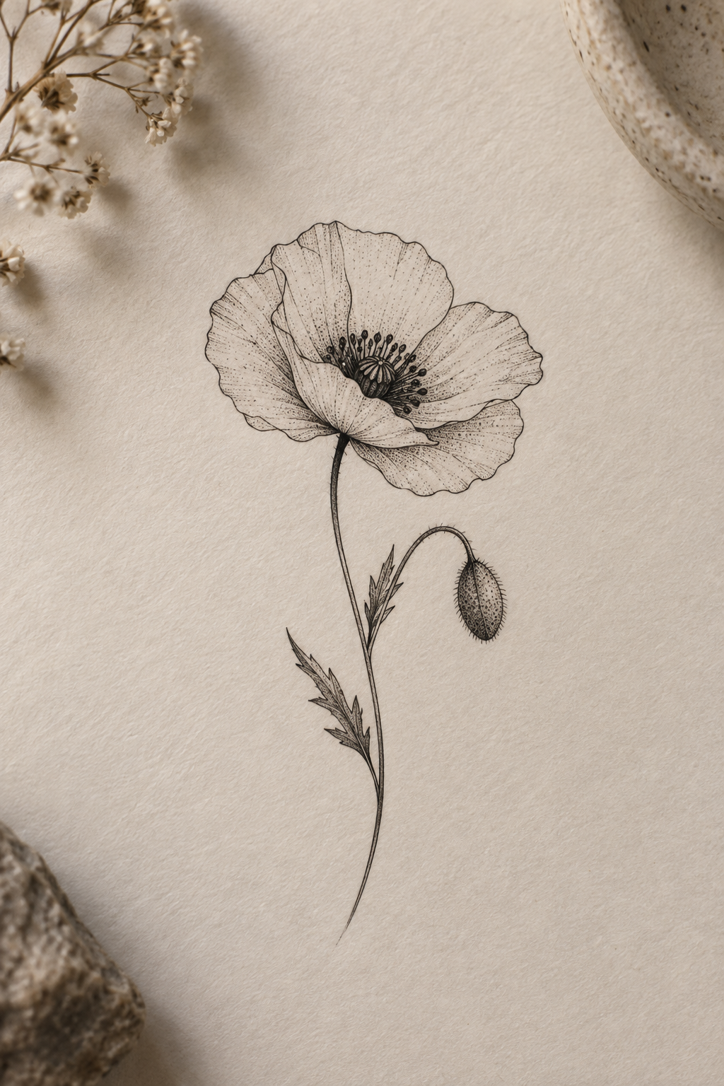 Simple Poppy small flower tattoo ideas