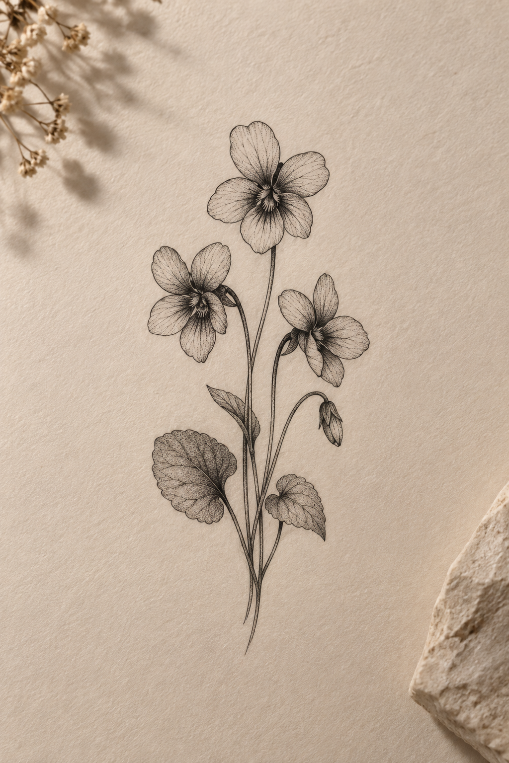 Delicate Violets small flower tattoo ideas