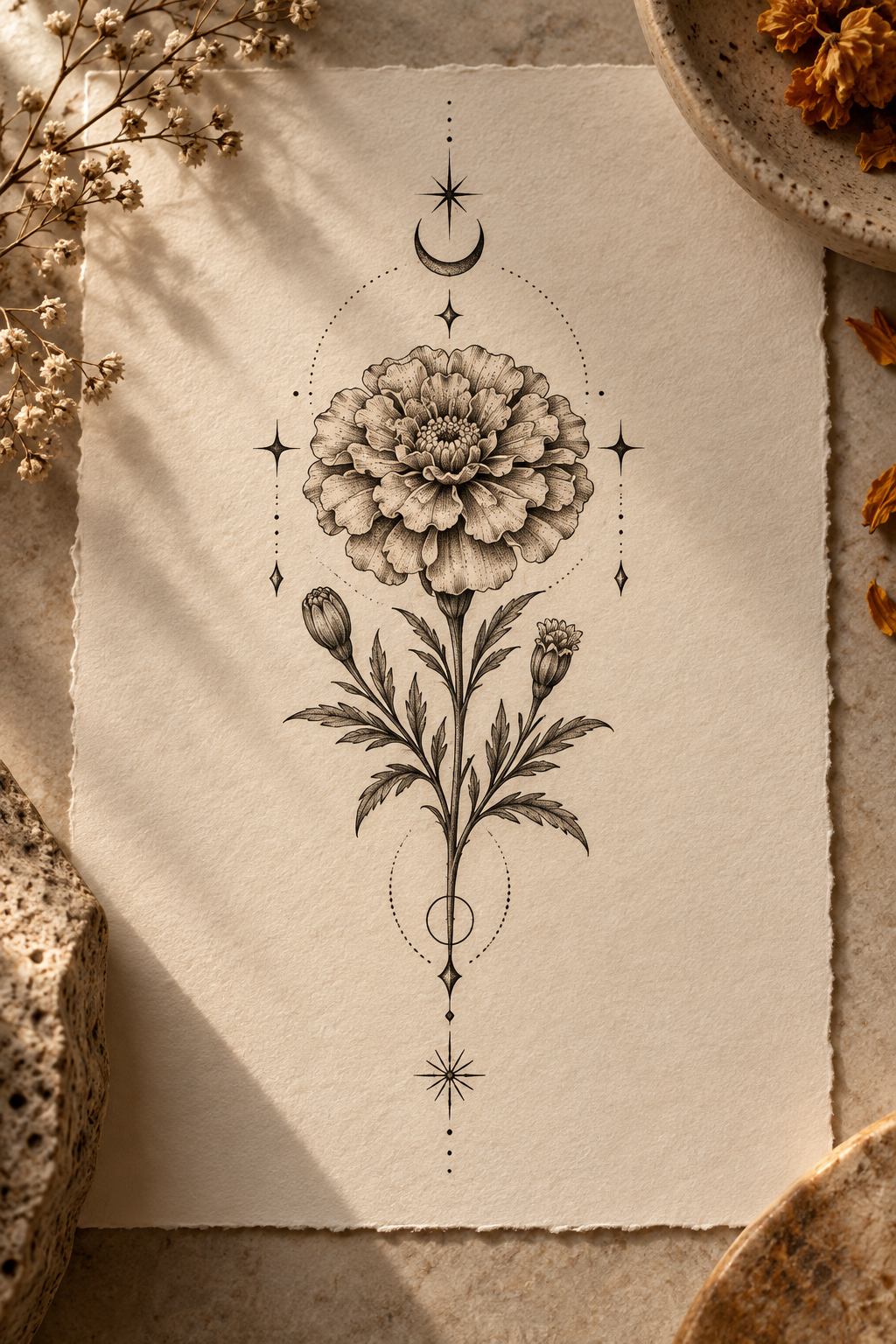 Mystical Marigold small flower tattoo ideas