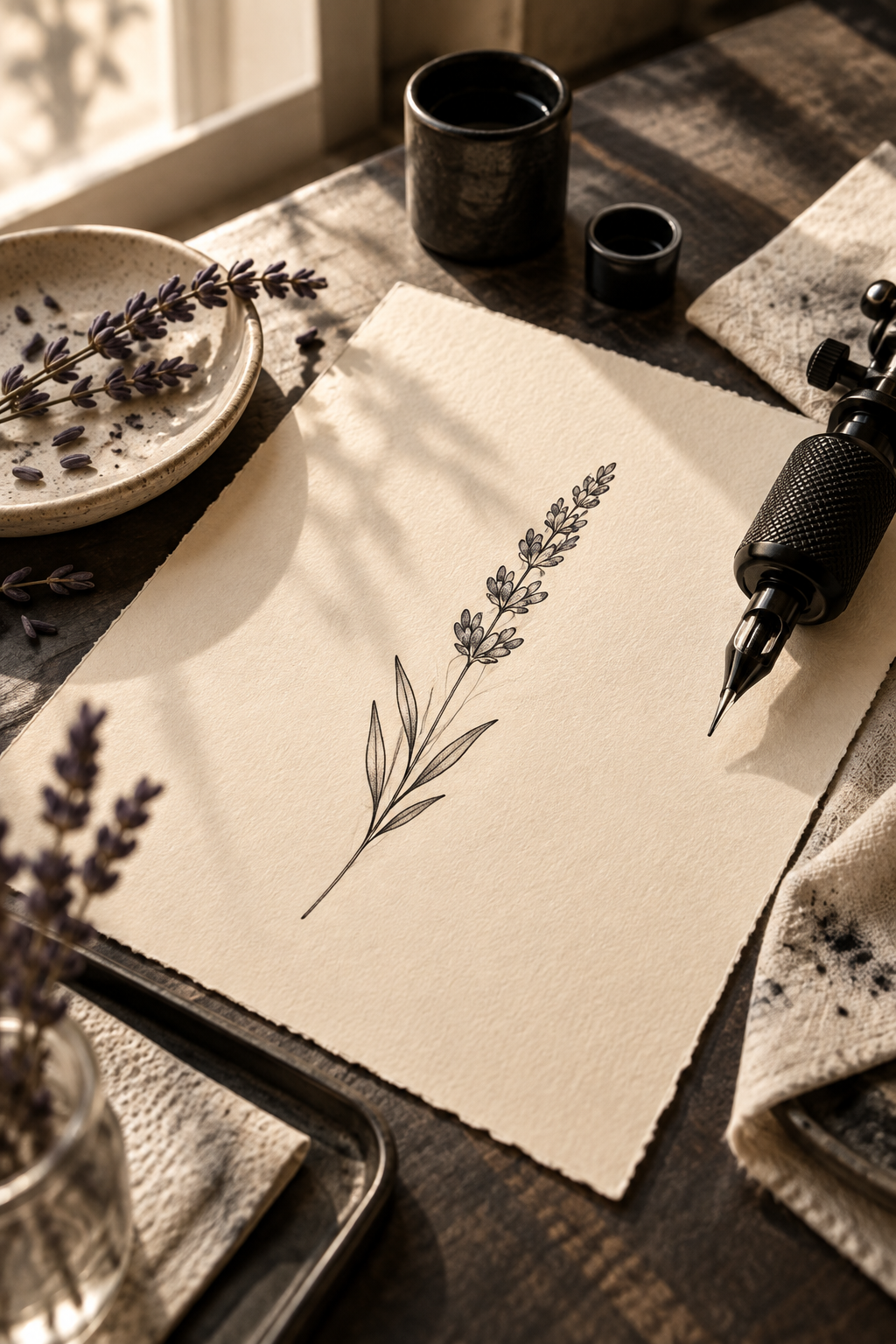 Original tiny lavender sprig small flower tattoos concept