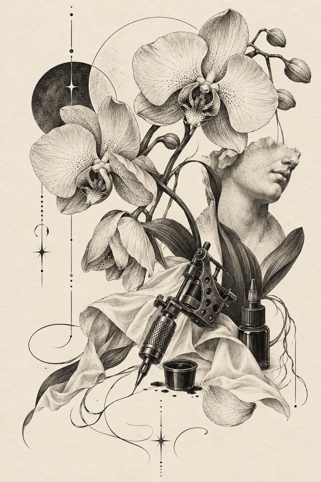 Original elegant orchid small flower tattoos concept