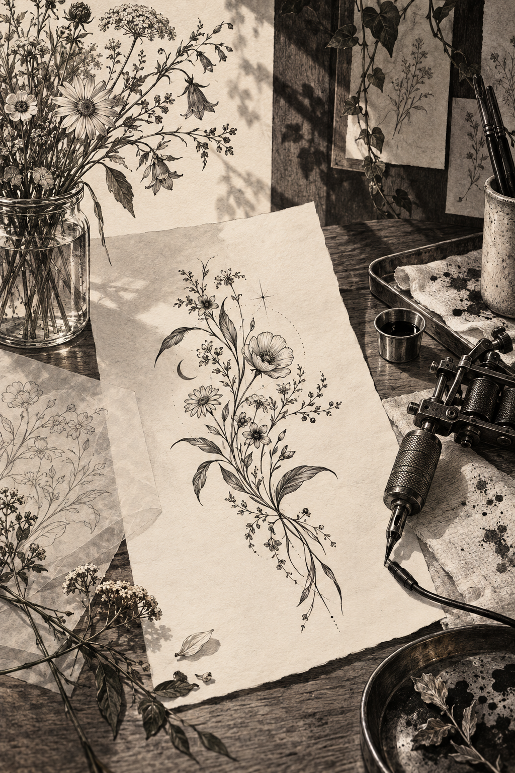 Original whimsical wildflower small flower tattoos concept