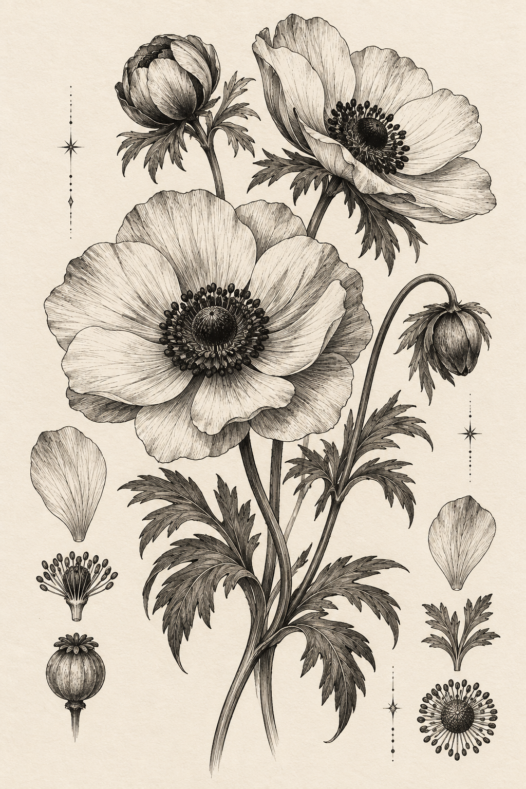 Original botanical anemone small flower tattoos concept