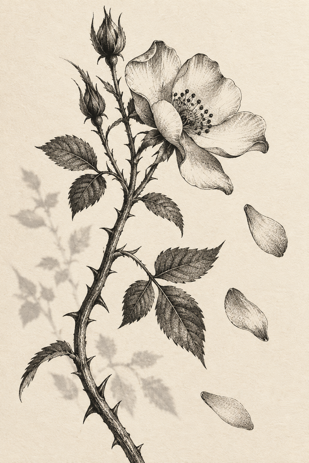 Original wild rose stem small flower tattoos concept