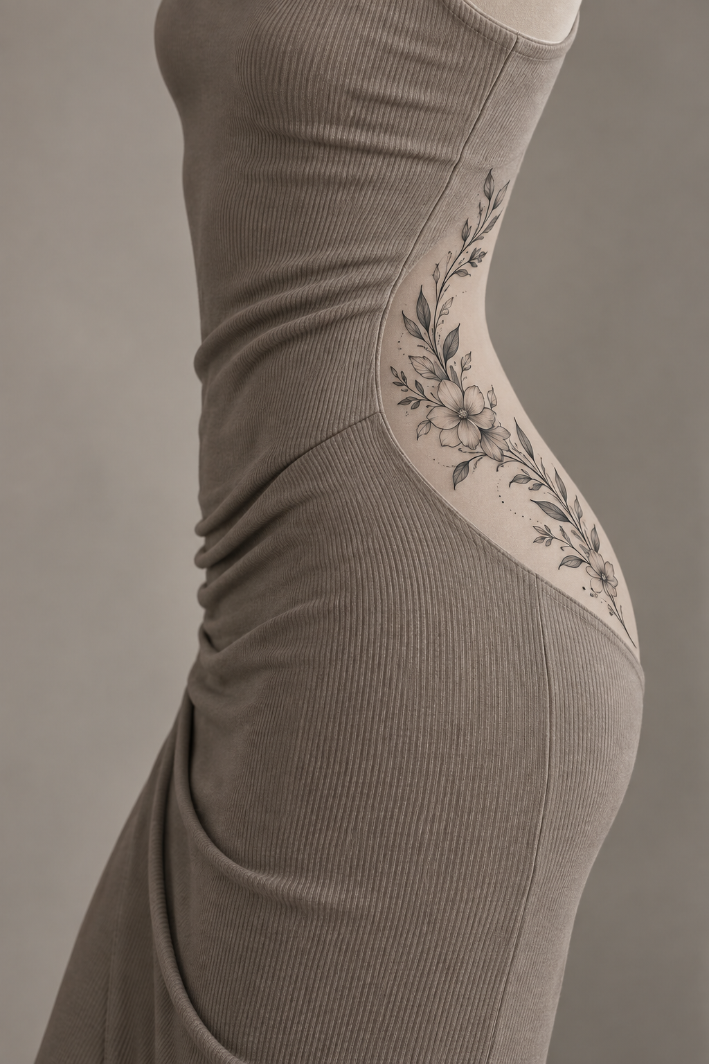 Curved Hip Garland female hip tattoo idea