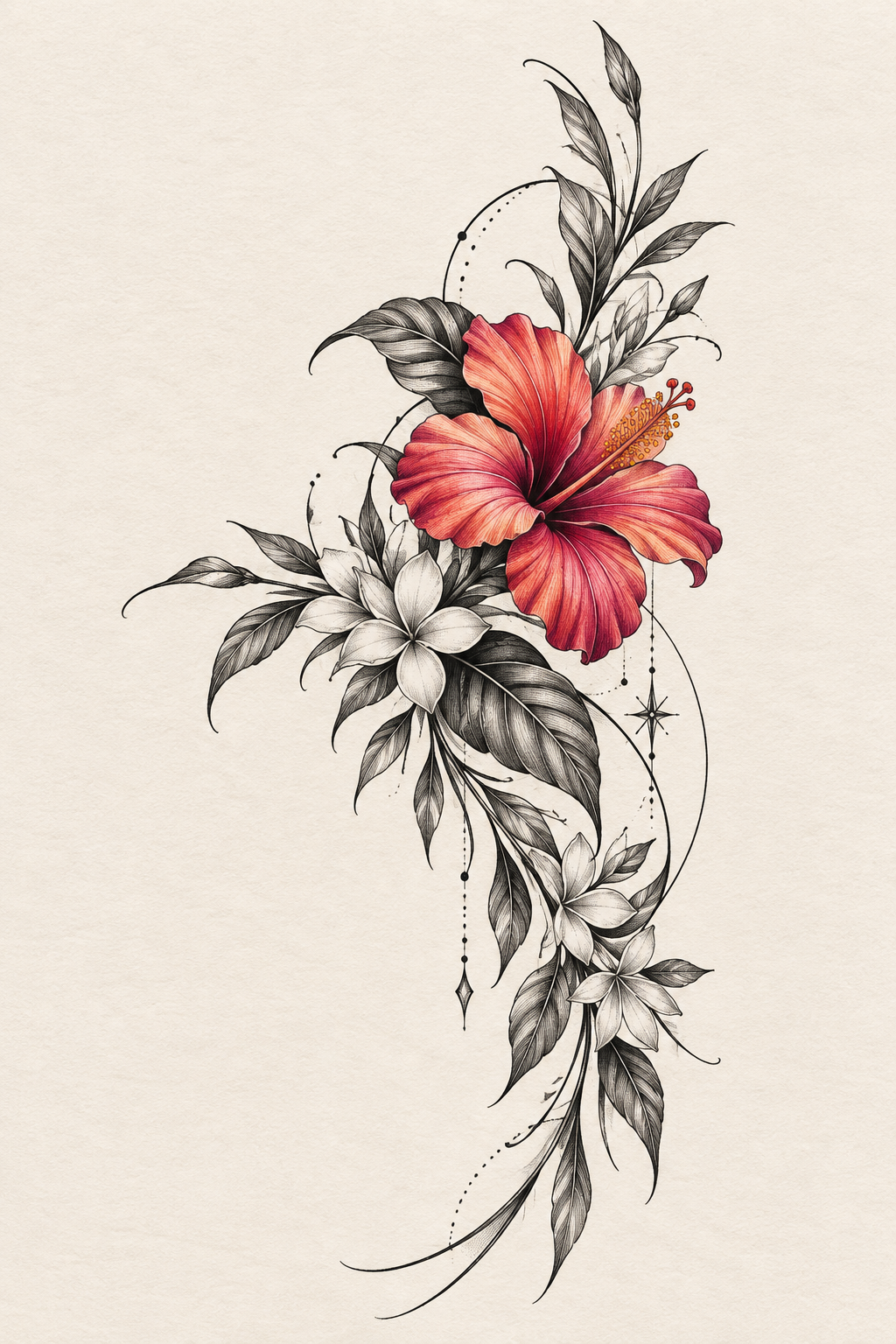 Colorful Flower Accent female hip tattoo idea