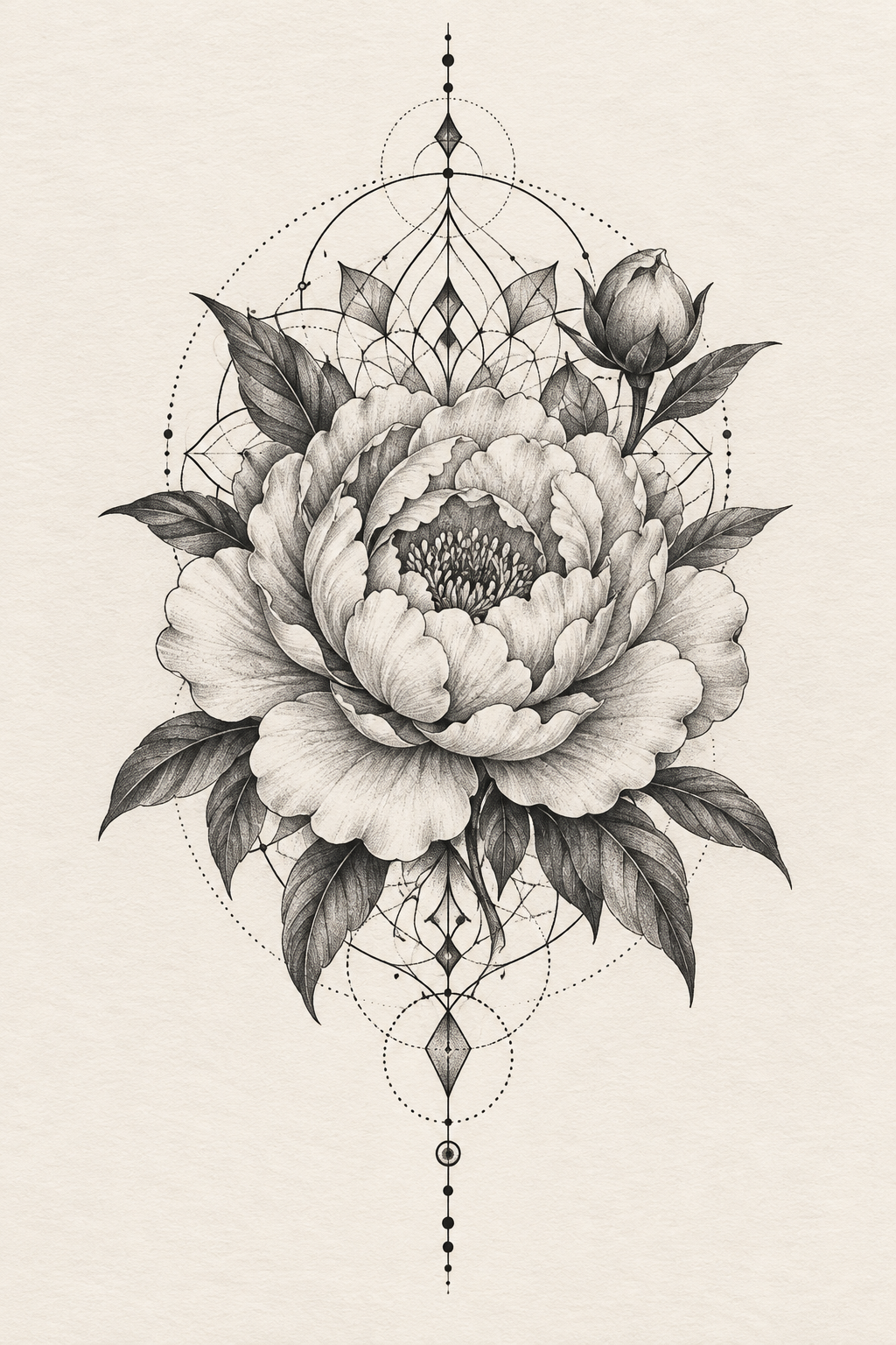 Peony and Mandala female hip tattoo idea