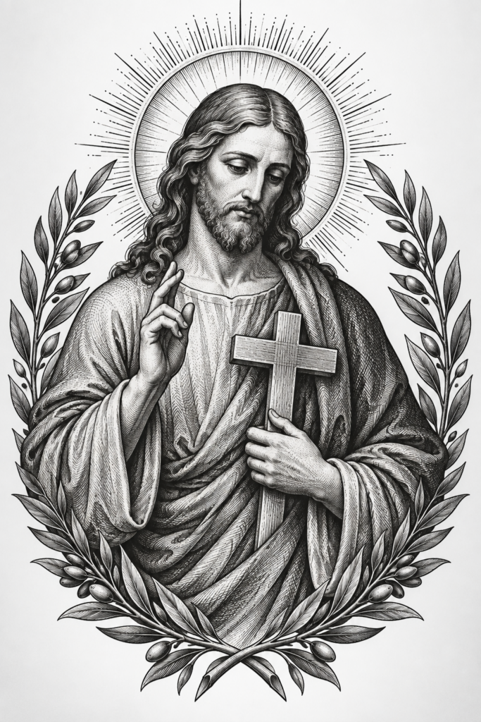engraving style Christian tattoos for men featured concept