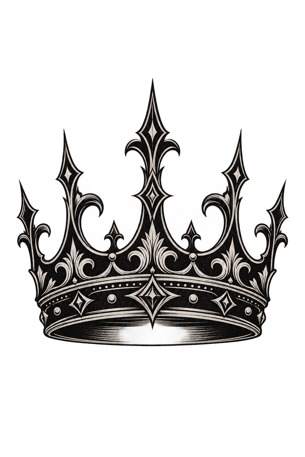 crown of thorns tattoos for men: Blackwork crown with strong contrast
