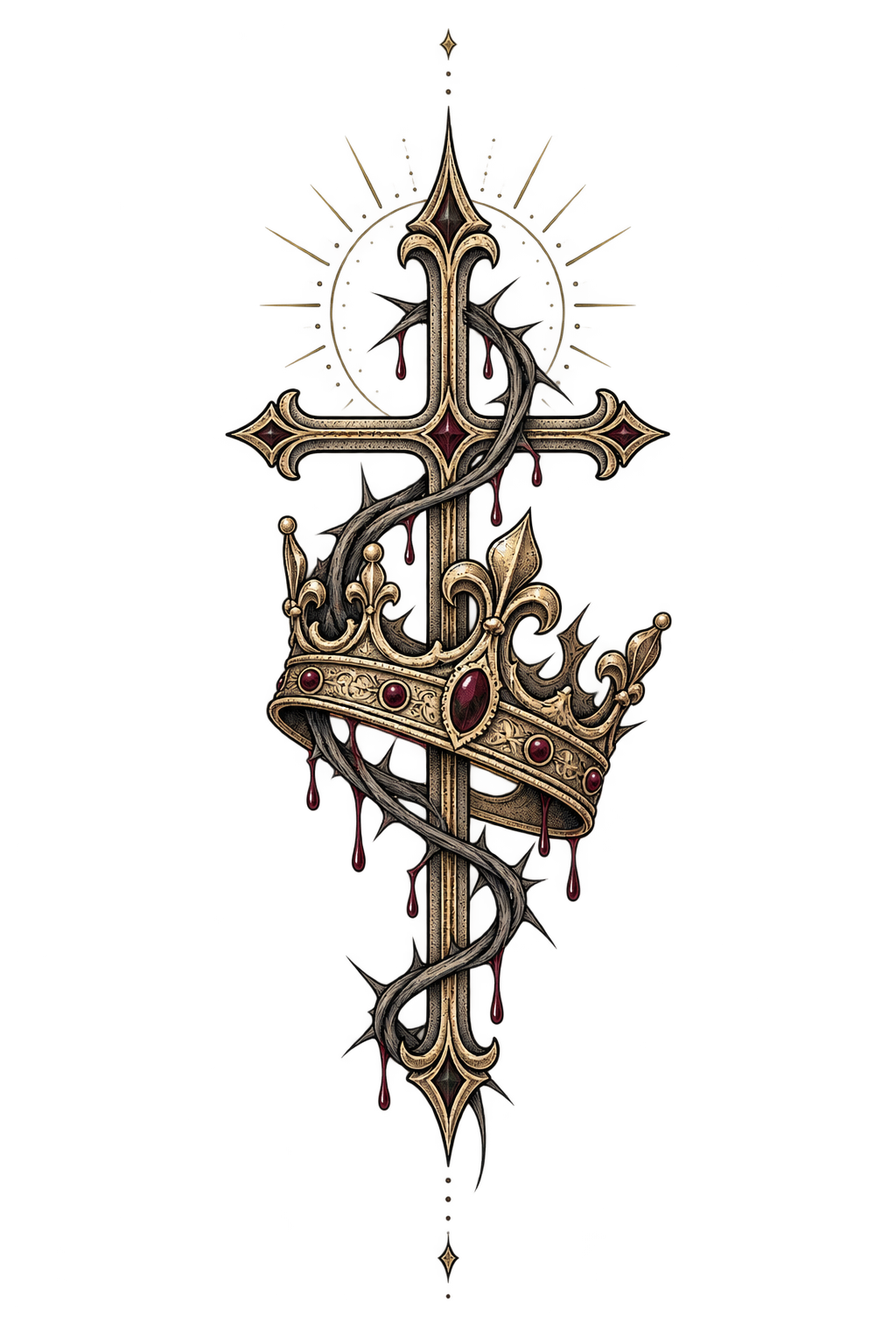 crown of thorns tattoos for men: Crown wrapped around a cross