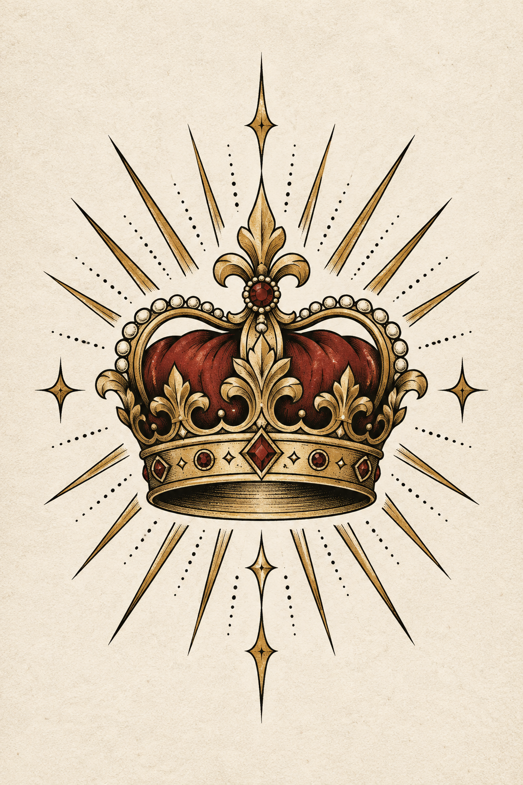 crown of thorns tattoos for men: Crown framed by rays