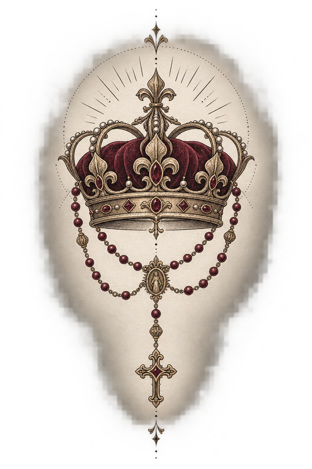 crown of thorns tattoos for men: Crown with a rosary accent