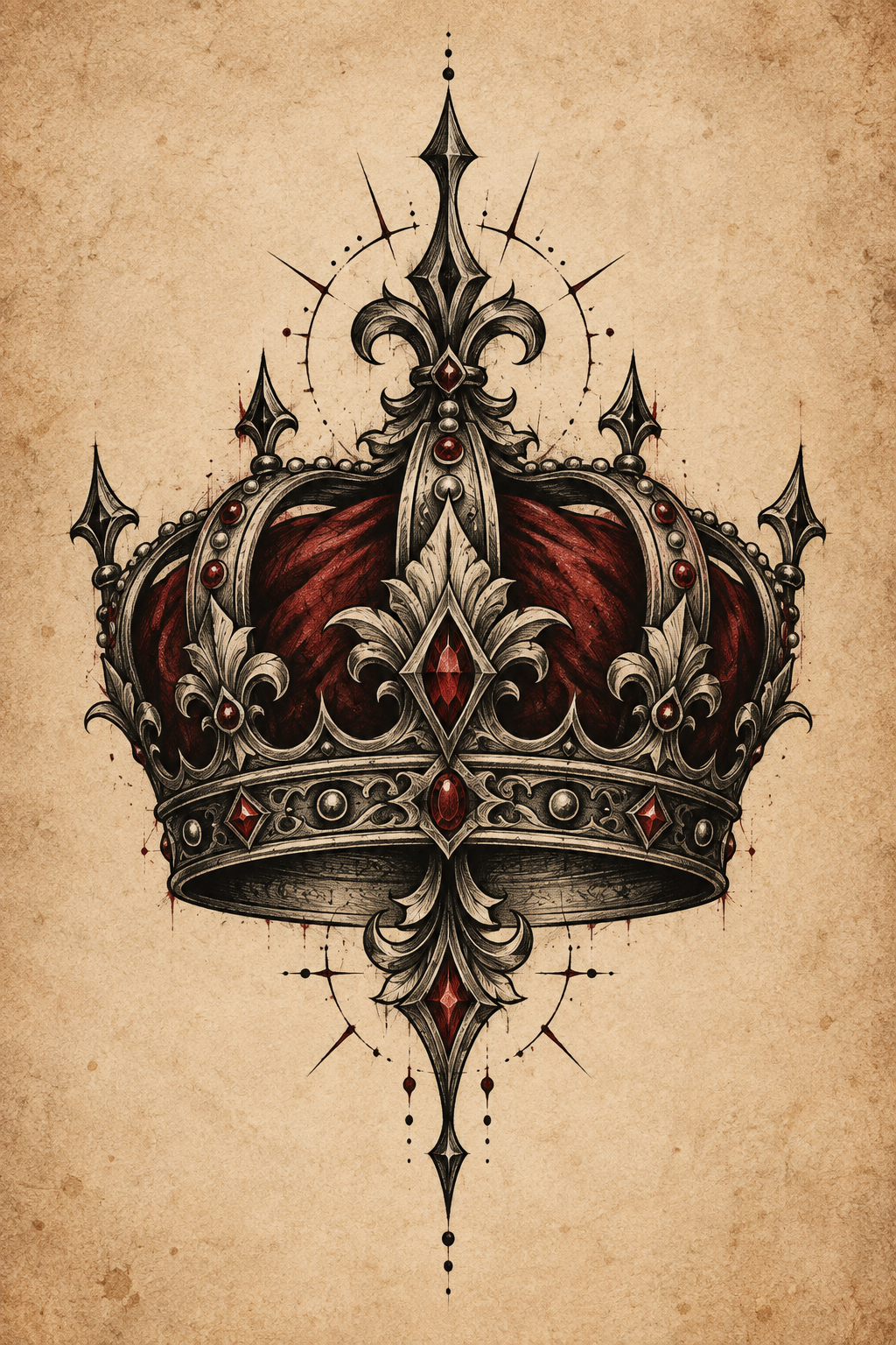 crown of thorns tattoos for men: Crown in a dark illustrative style