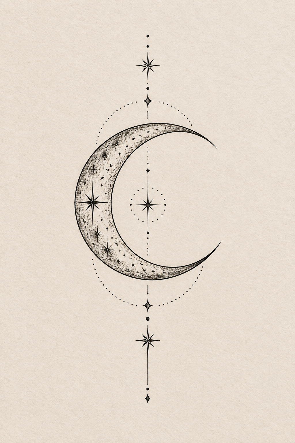 small black and white tattoos: Fine-line moon concept