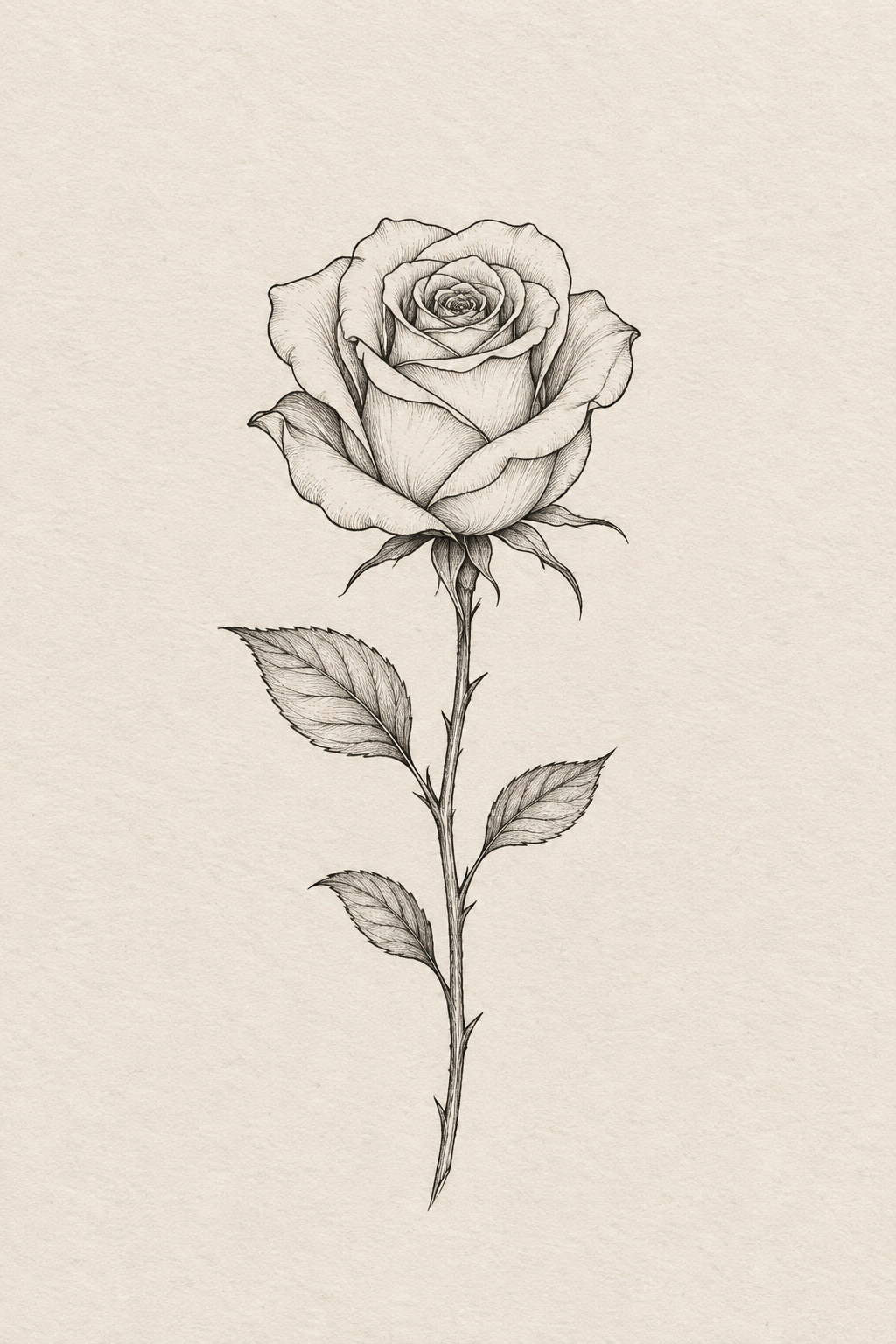 small black and white tattoos: Fine-line rose concept