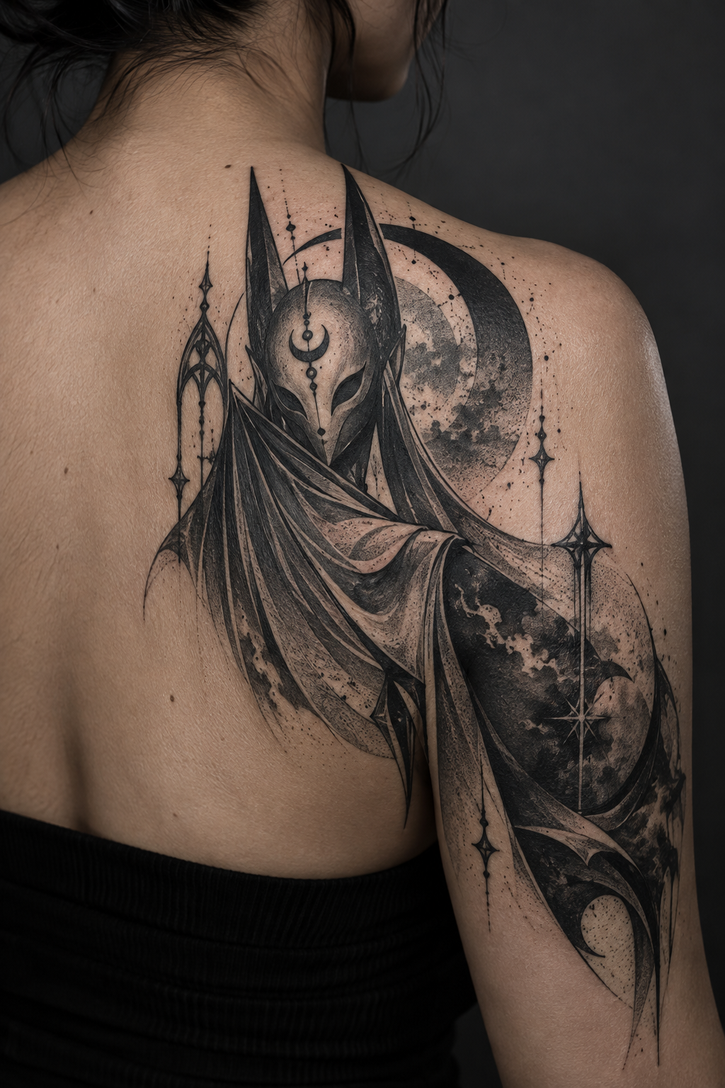 Black and Gray Cowl Batman tattoo idea