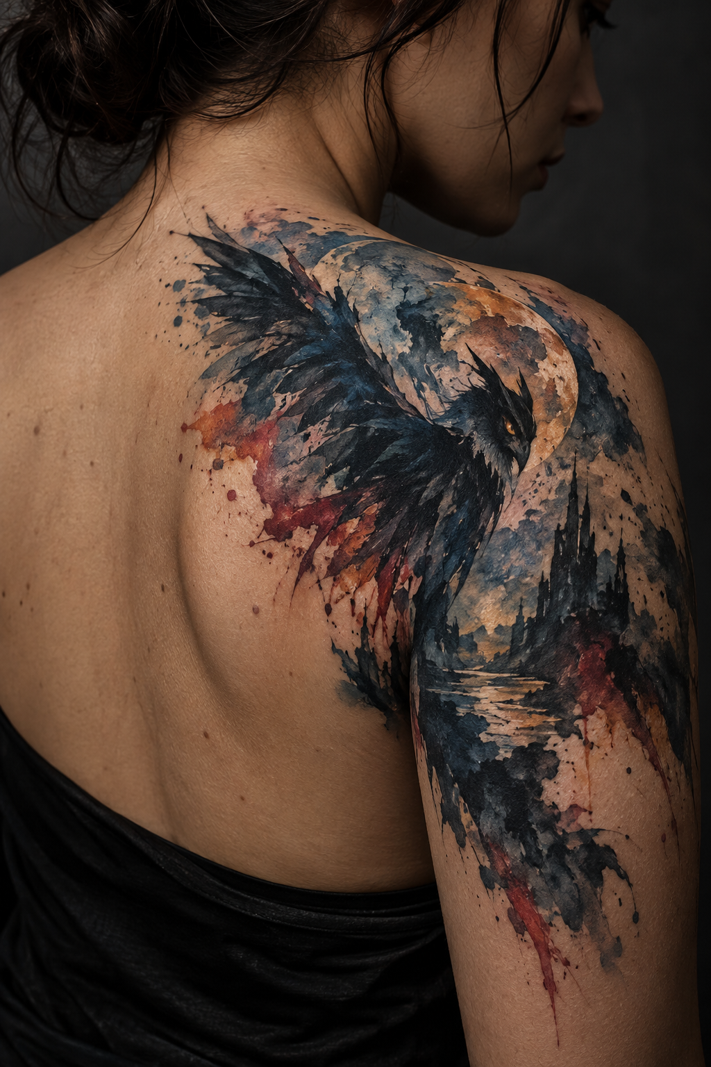 Watercolor Gotham Batman tattoo idea