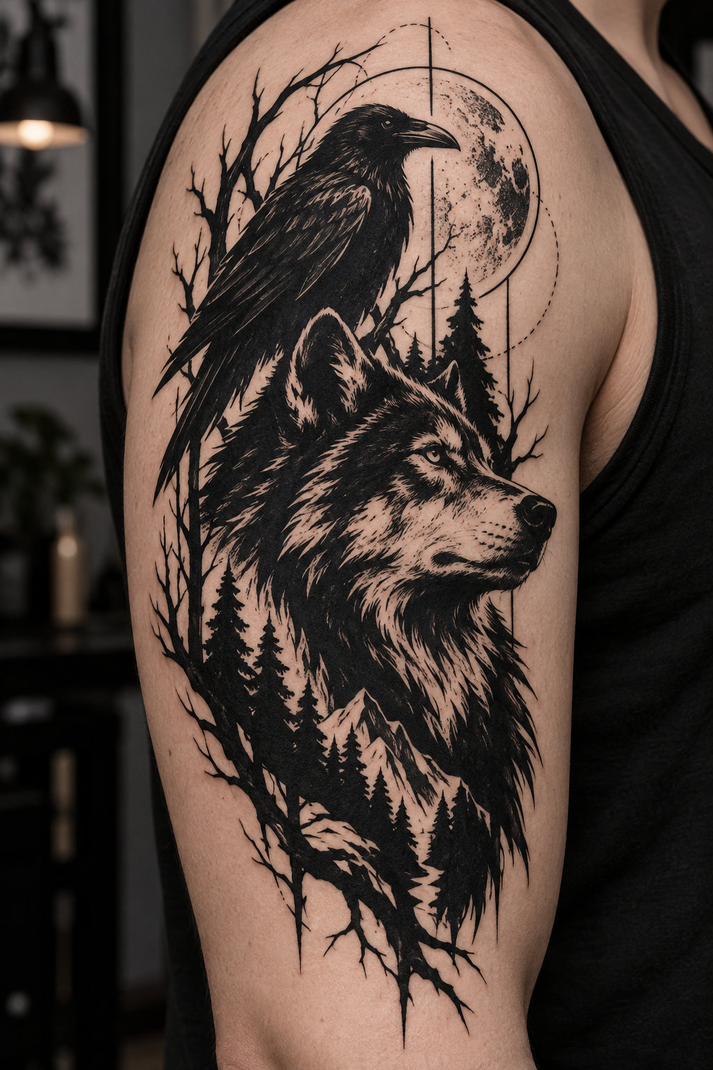 Blackwork Bear dramatic blackwork animal tattoo idea