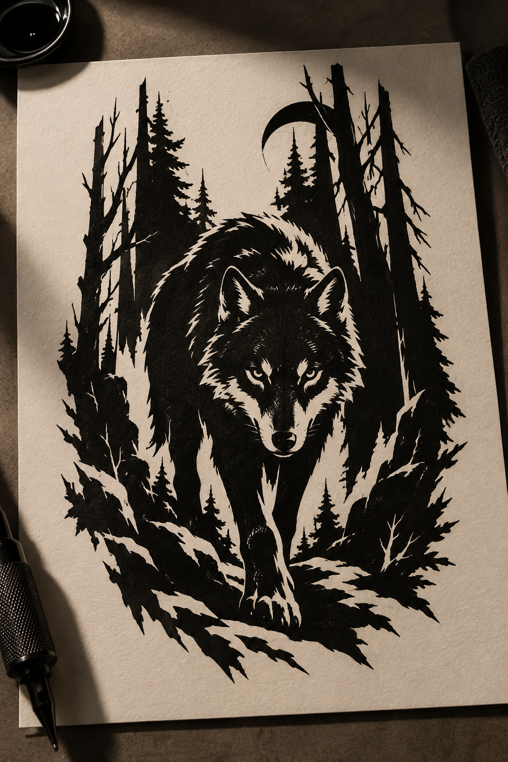 Blackwork Raven dramatic blackwork animal tattoo idea