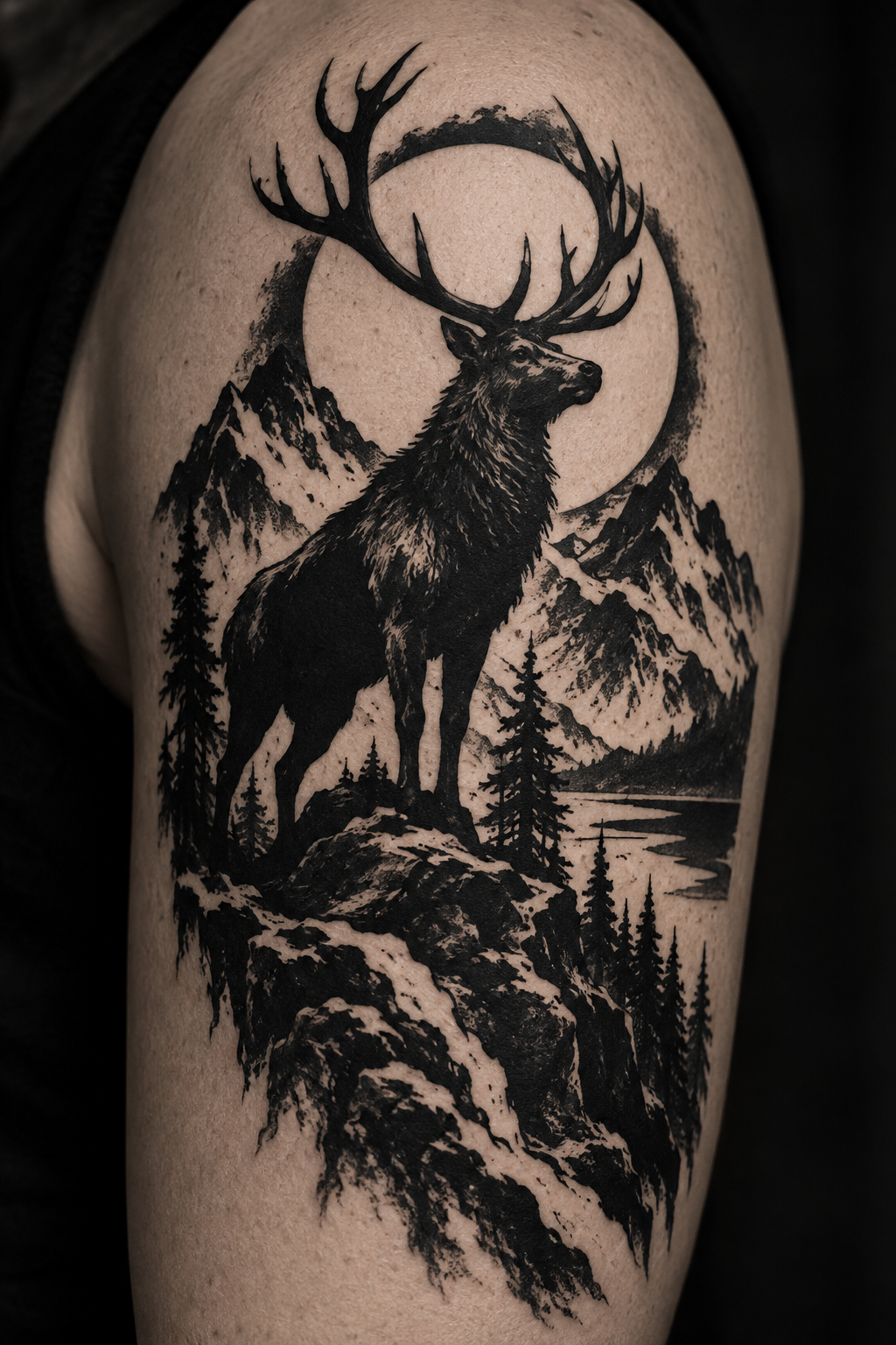 Blackwork Moth dramatic blackwork animal tattoo idea